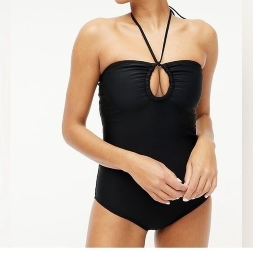 J CREW Womens 3XL Lined  One-Piece Swimsuit Strapless Halter Black BP428